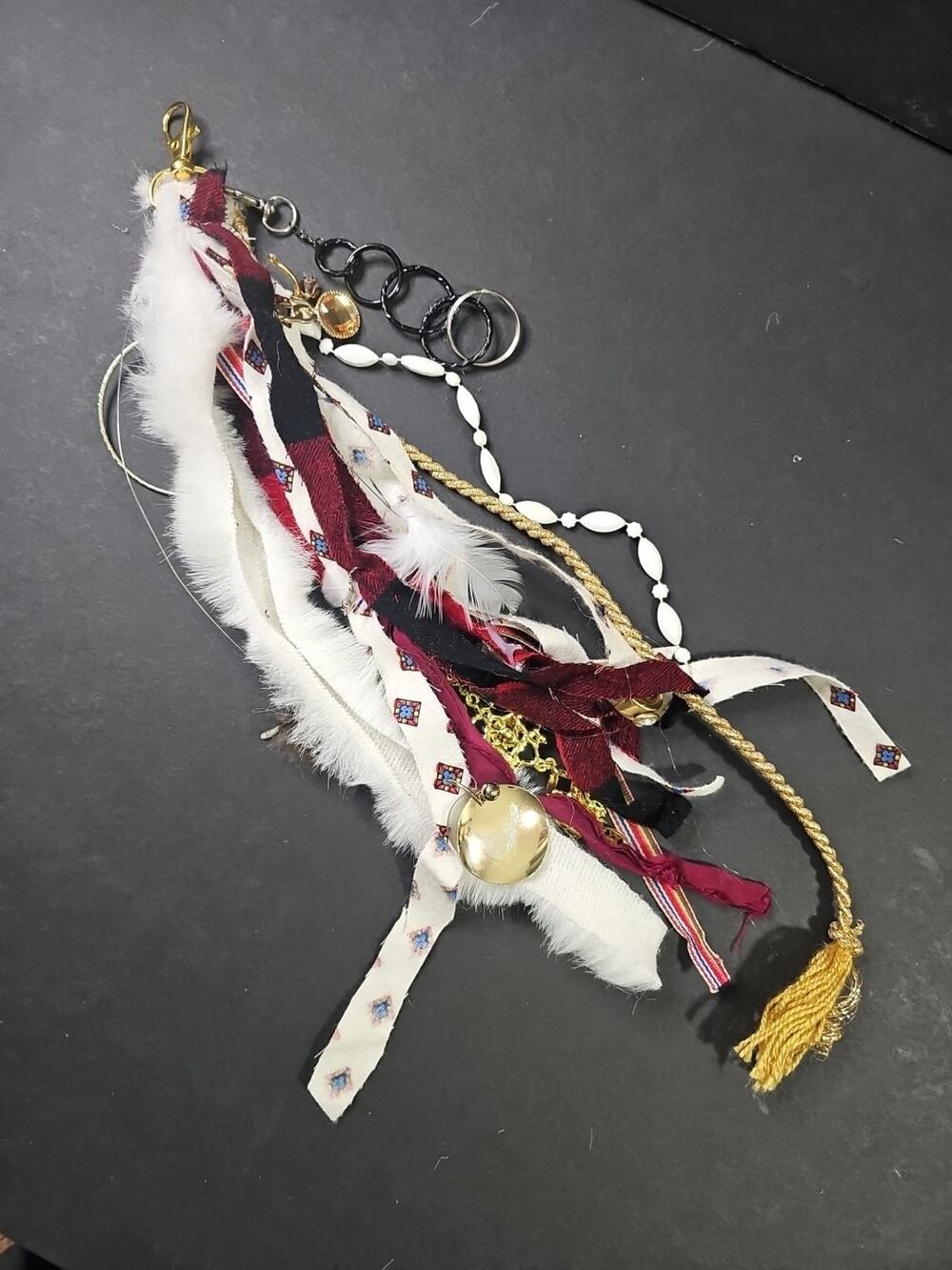 Purse Bag Charm Key Ring Keychain Shabby Bling Silver Gold Tone Upcycled 14" Red